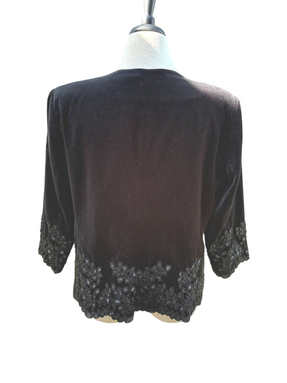 Black Embroidered Velvet Open Front Jacket Size 16 Holiday Womens